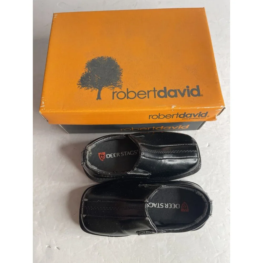 Deer Stags Black Dress‎ Shoes Toddlers Size 5, with Storage Box